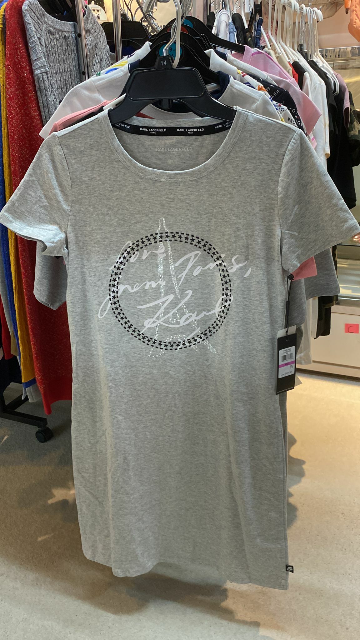 [S] KARL LAGERFELD EIFFEL TOWER T-SHIRT DRESS, HEATHER DOVE, L2WDD003-HDV (SKL141)