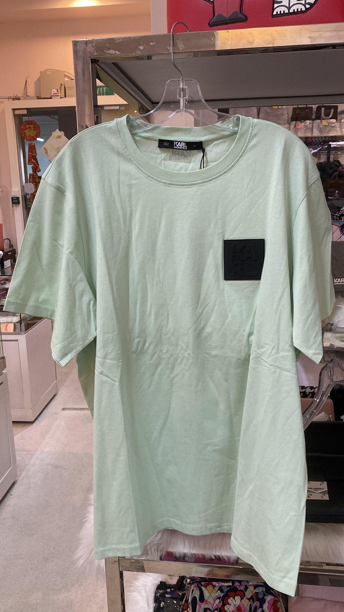 [S] KARL LAGERFELD BLOCK LOGO RUBBER T-SHIRT, CELADON, 21WM1704-611 (SKL146)