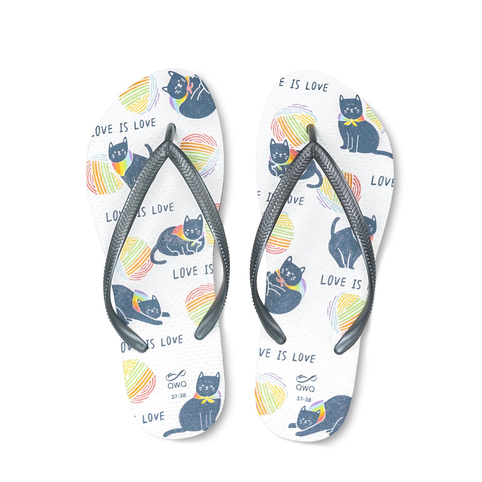 彩虹貓咪 普普設計 彩虹系列 女款細帶人字夾腳拖 銀河灰