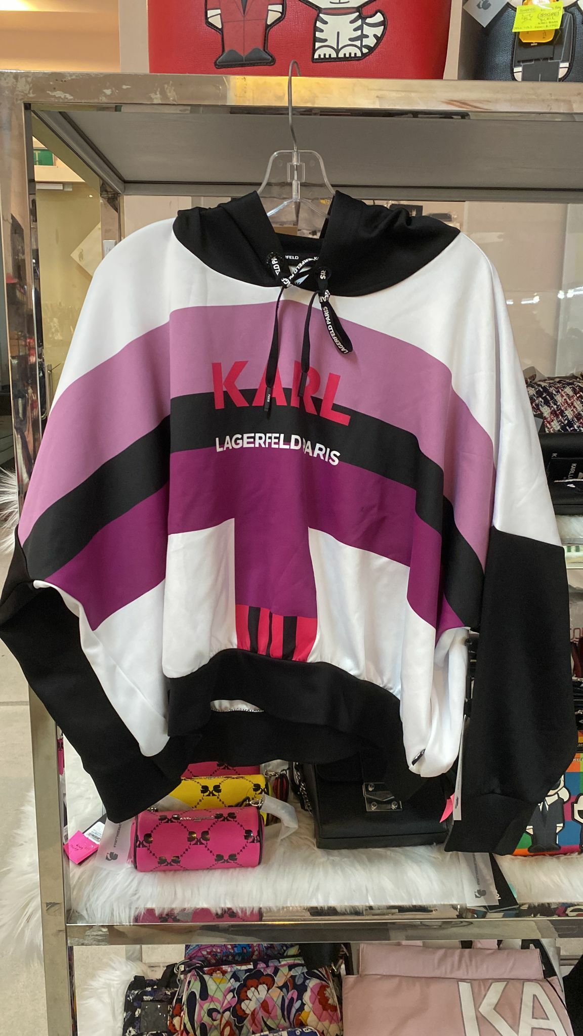 [S] KARL LAGERFELD SCUBA FLEECE COLORBLOCK HOODIE, BLACK/HOLLYHOCK MULTI, L1JHQ009-RU8 (SKL149)