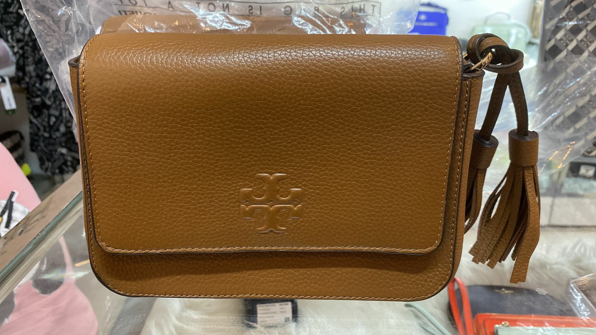 [S] TORY BURCH THEA WEB FLAP CROSSBODY, MOOSE , 84778-909 (STB112)