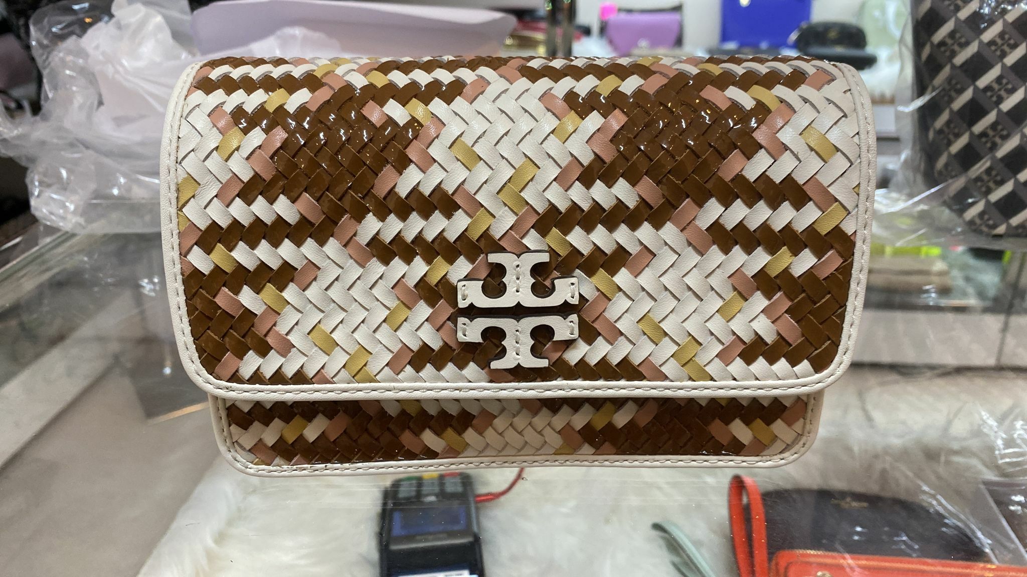 [S] TORY BURCH BRITTEN WOVEN CONVERTIBLE CROSSBODY, MULTI COLOR , 136154-974 (STB117)