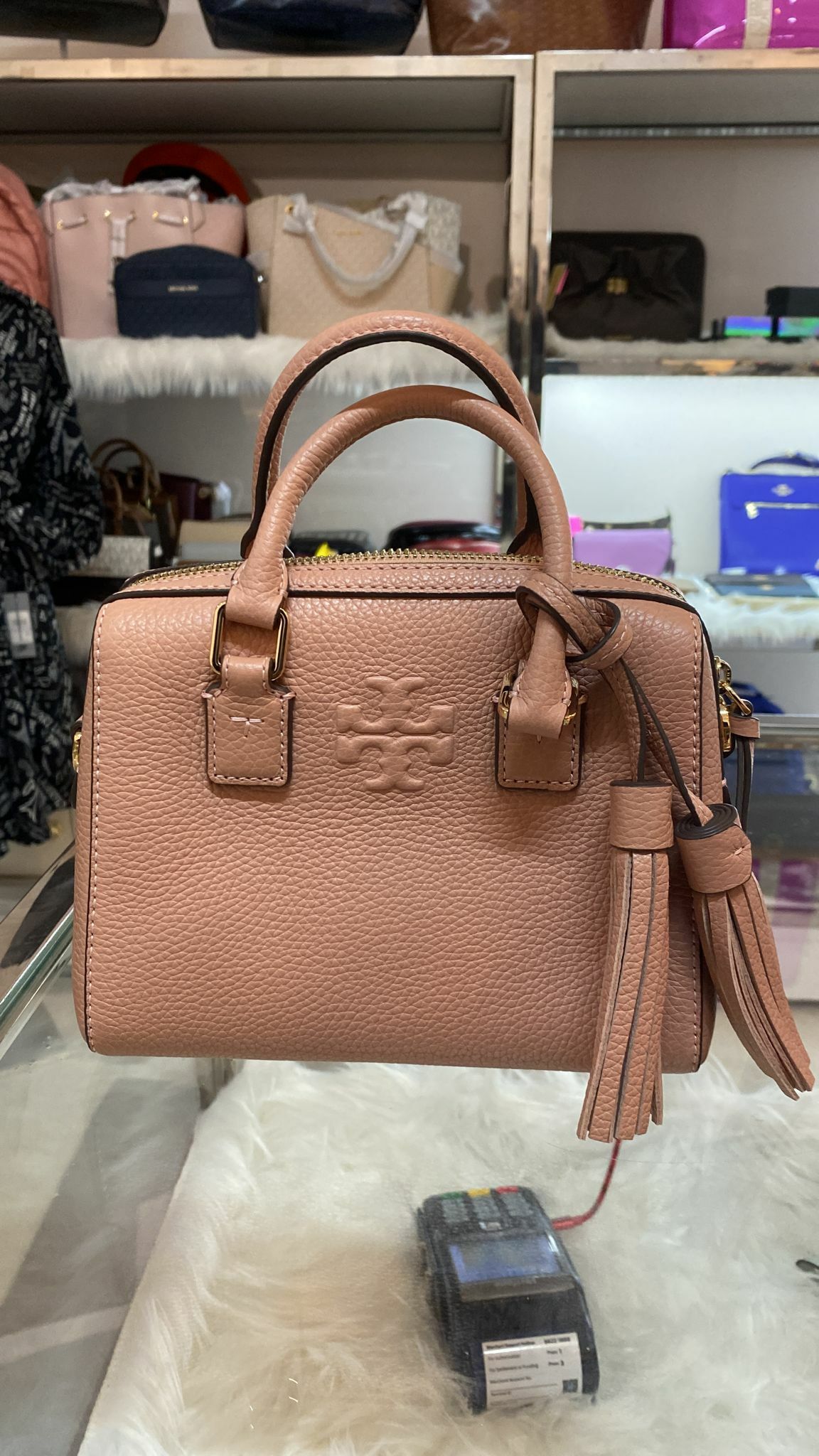 [S] TORY BURCH THEA MINI WEB SATCHEL, PINK MOON , 87899-689 (STB121)
