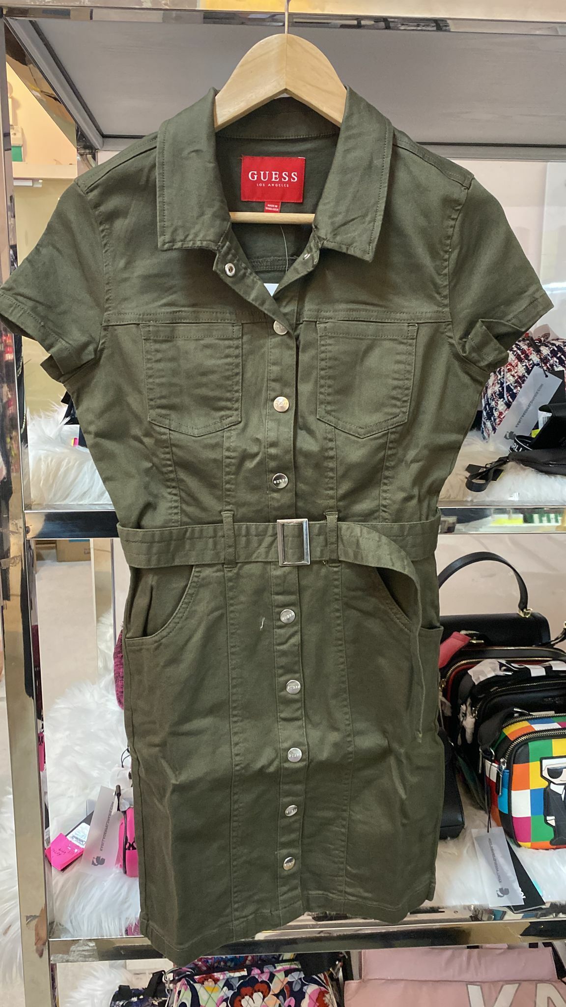 [S] GUESS VALARI DENIM BELTED DRESS, DUTY SAGE, Q2OK13D4KT0-DUSTY SAGE [FINAL SALE] (SGU33)