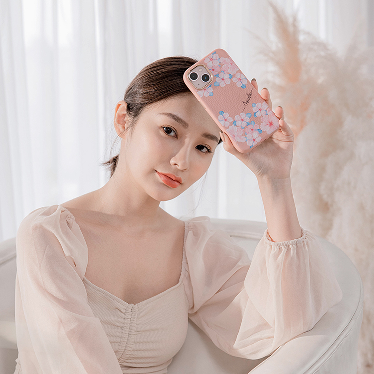 初戀櫻花 蜜荔殼 蜜荔粉皮革殼 - (訂製名字) iPhone客製化手機殼