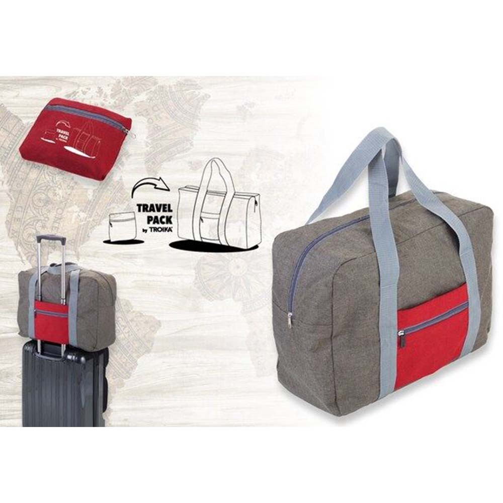 德國 TROIKA｜快速摺疊收納旅行袋-紅灰色