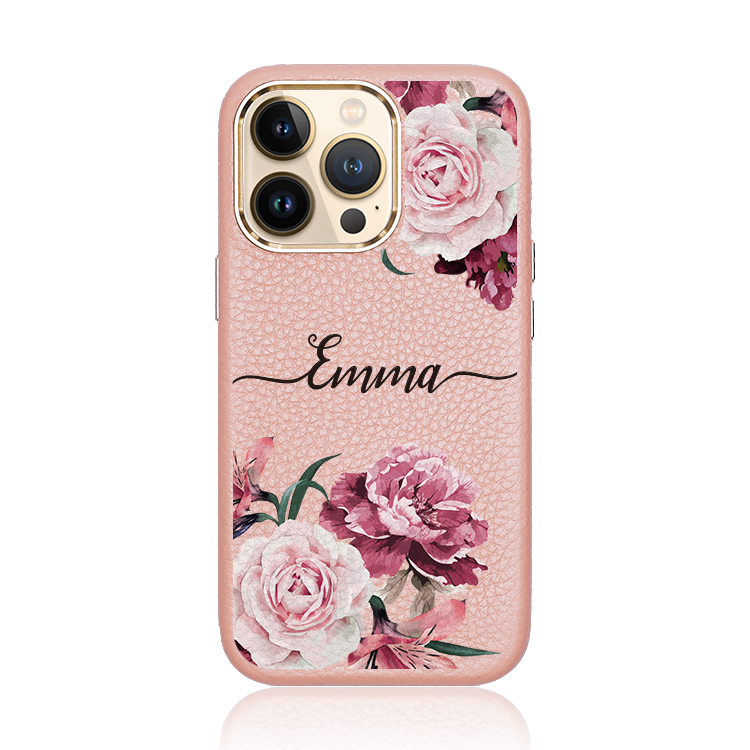 玫粉玫瑰 蜜荔殼 蜜荔粉皮革殼 - (訂製名字) iPhone客製化手機殼