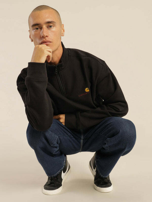 Carhartt 小金LOGO 半拉鍊 長袖 黑色