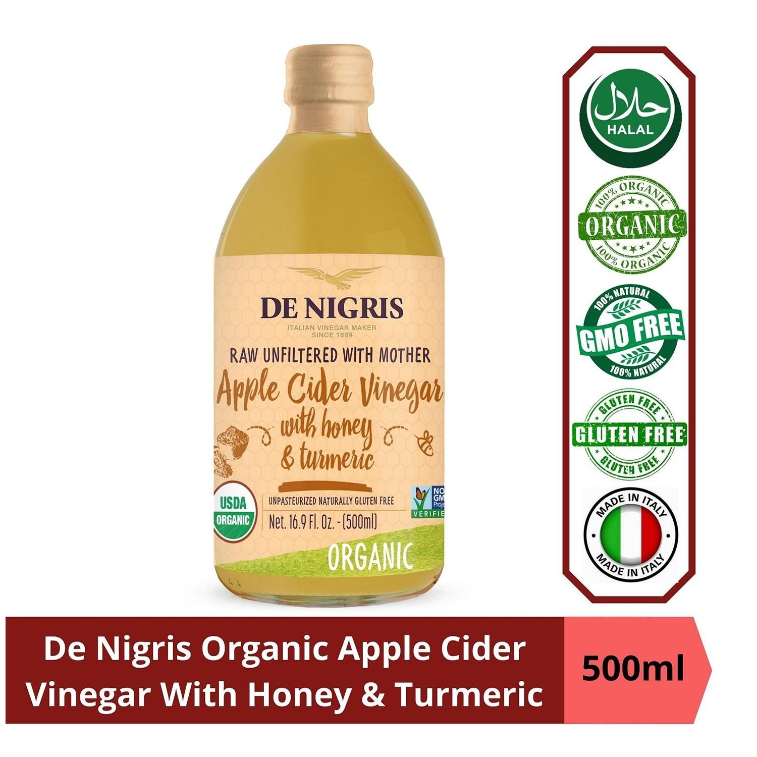 DE NIGRIS - 有機薑黃蜂蜜蘋果醋(帶醋母), 500毫升