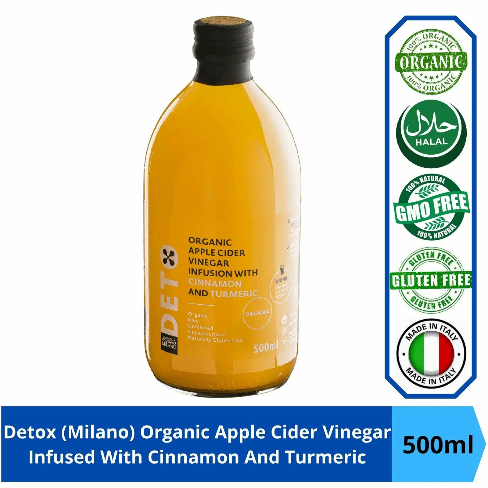 Andrea Milano - 意大利有機無過濾 肉桂薑黃蘋果醋, 500毫升