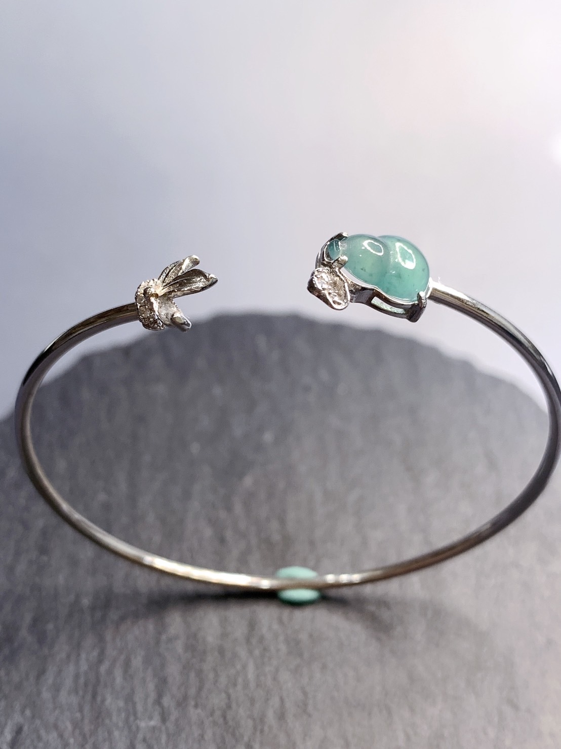 福氣高升丨瓜料冰藍色系翡翠銀手環