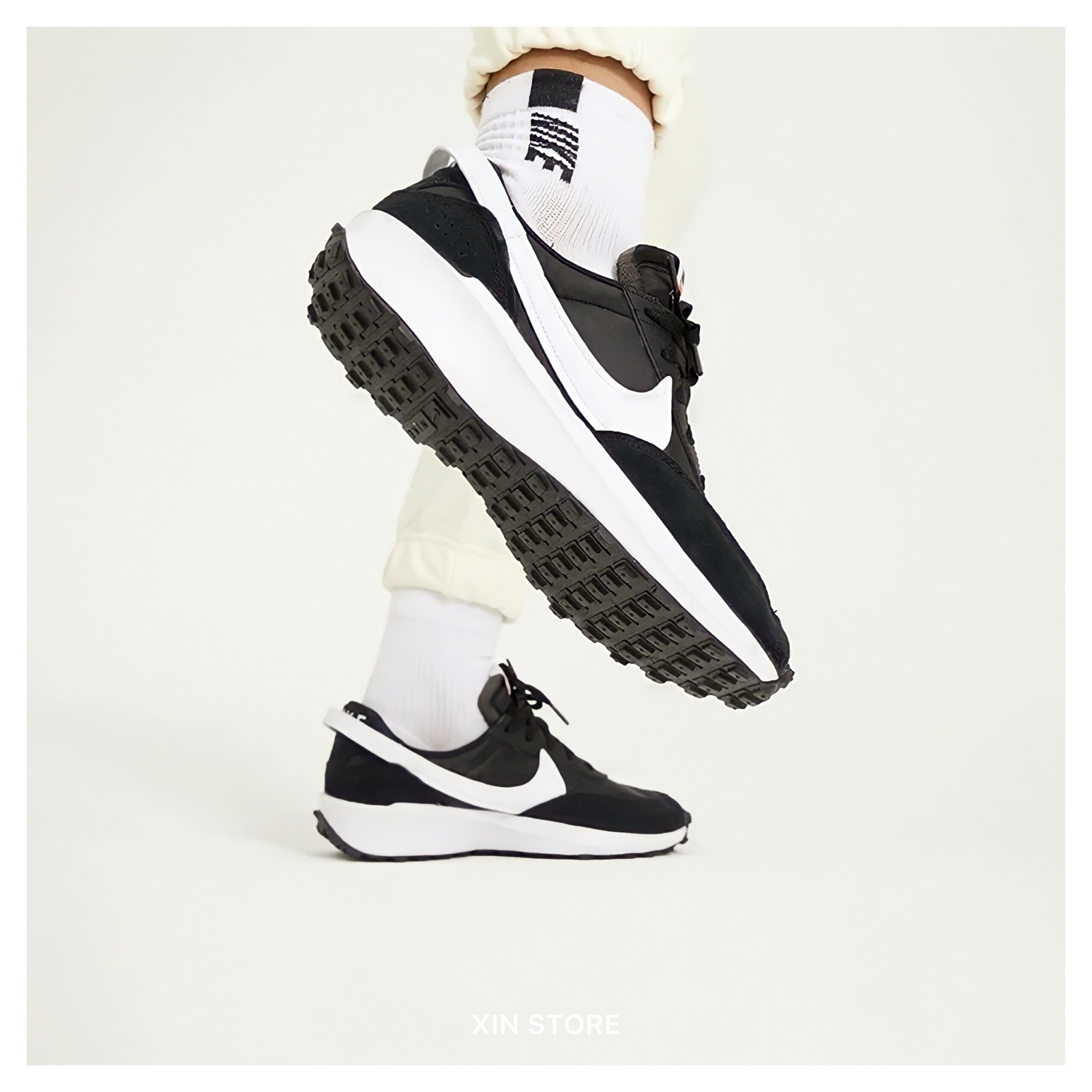 【現貨】Nike Waffle Debut 小Sacai 平民版Sacai 解構  麂皮 厚底 增高 黑白