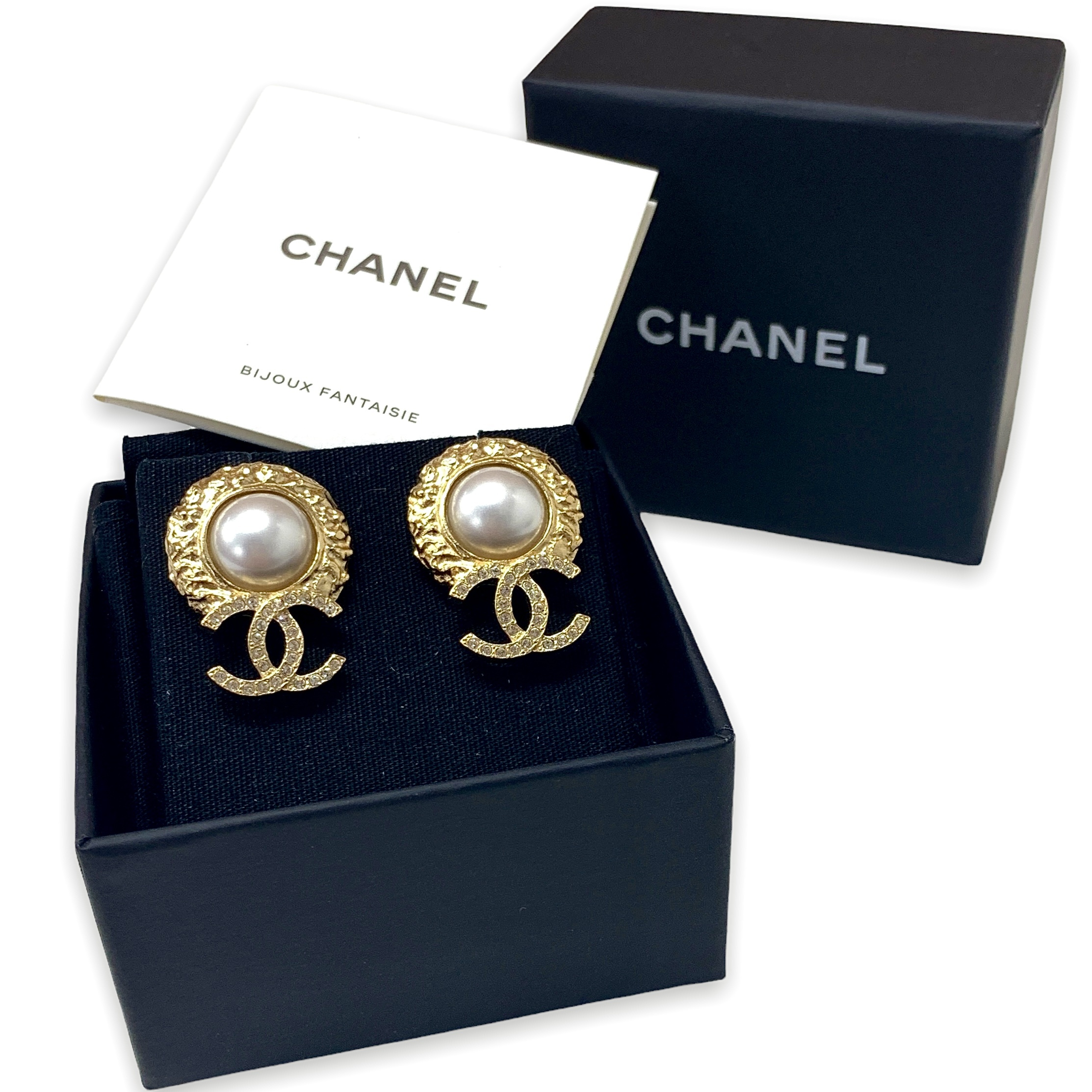 全新CHANEL耳環 金色圓形珍珠 / 垂吊水晶CC LOGO #BRAND NEW #香榭站正品