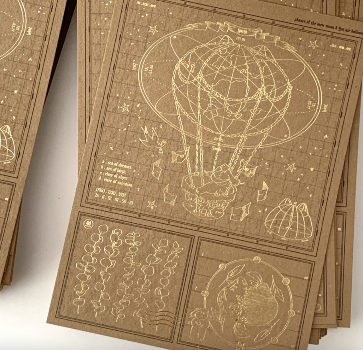 Mewmewbeam | 熱氣球旅行 燙金小卡（map008）