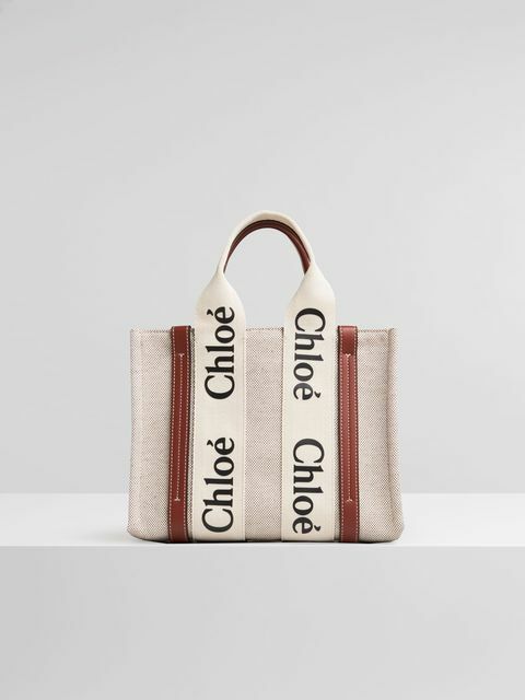 【Luxury】CHLOÉ WOODY TOTE 帆布袋 字母托特包 揹帶款 小款 酒紅 草編包 IG爆紅款 背帶