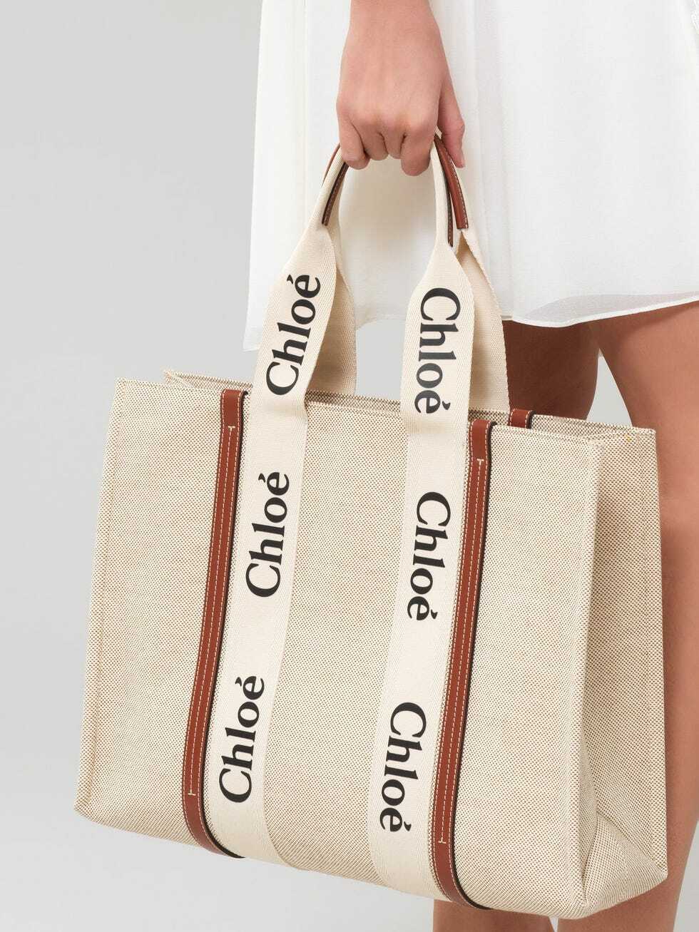 【Luxury】CHLOÉ WOODY TOTE 帆布袋 字母托特包 揹帶款 小款 酒紅 草編包 IG爆紅款 背帶