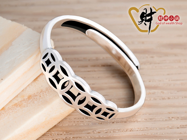 【財神小舖】招財五帝錢活圍戒 （925純銀）(含開光)