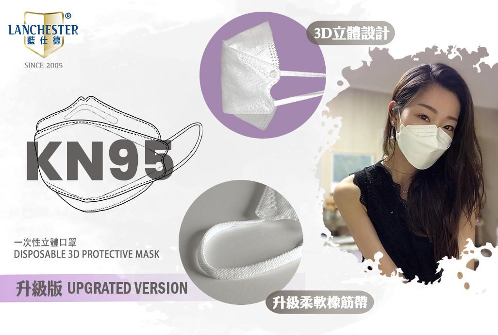 【KN95系列】Lanchester 成人四層升級款絕對防護口罩 白色二十片 獨立包裝(KF94)(醫用級)(證書認證/信心保證)(平均每片$1.8)