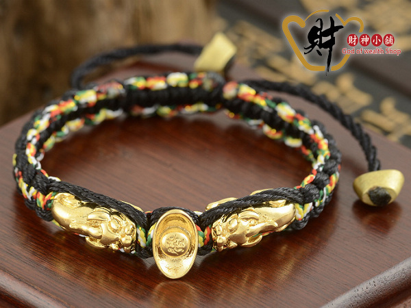 【財神小舖】雙搶貔貅發財五色線-(大) 黑 (含開光)