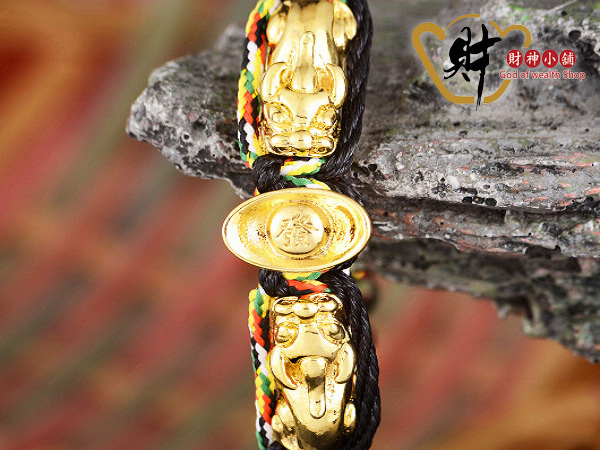 【財神小舖】雙搶貔貅發財五色線-(大) 黑 (含開光)