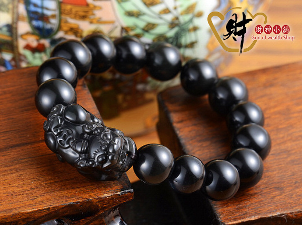 【財神小舖】黑曜石貔貅手鍊  (14mm)(含開光)