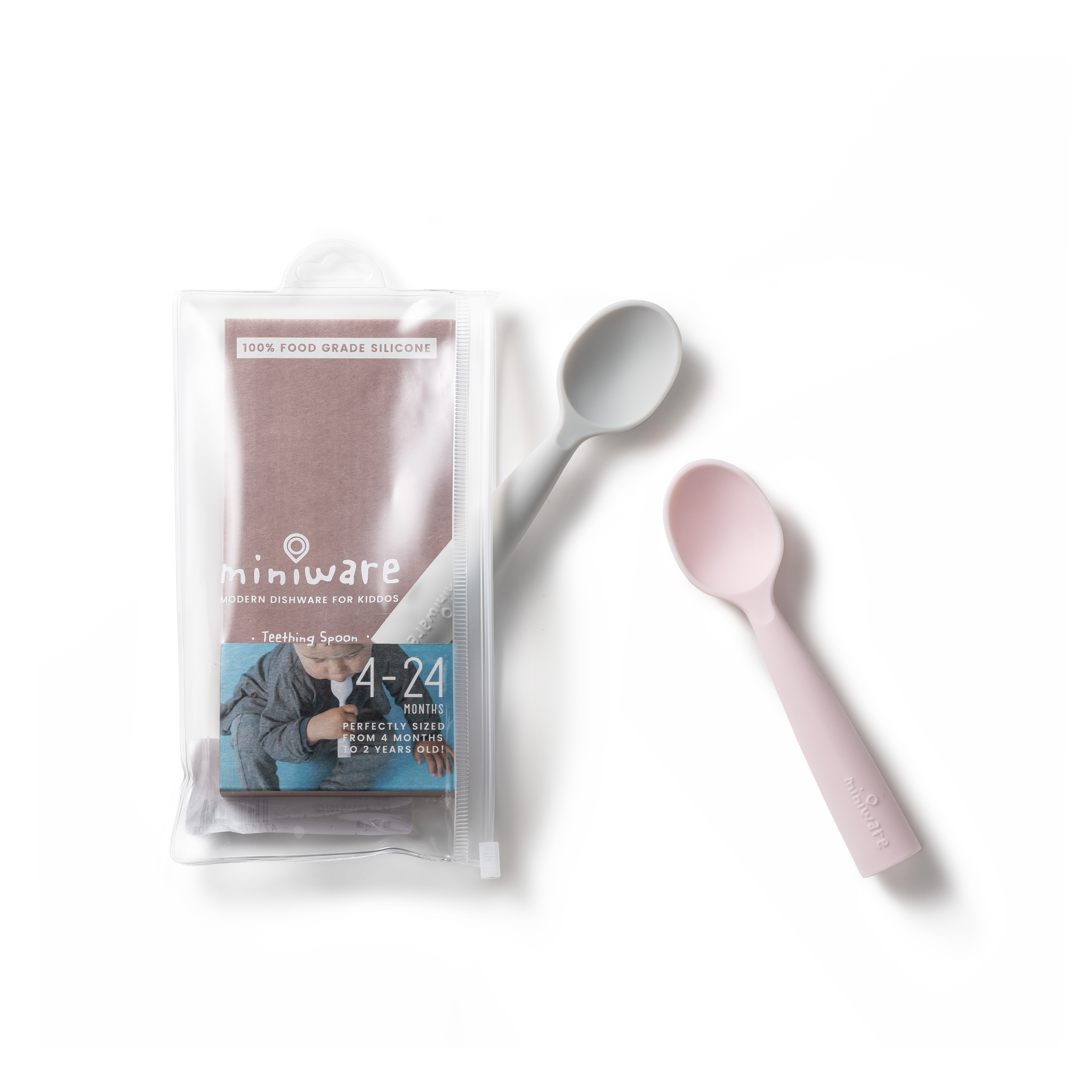 Silicone Training Spoon Set - Grey & Cotton Candy