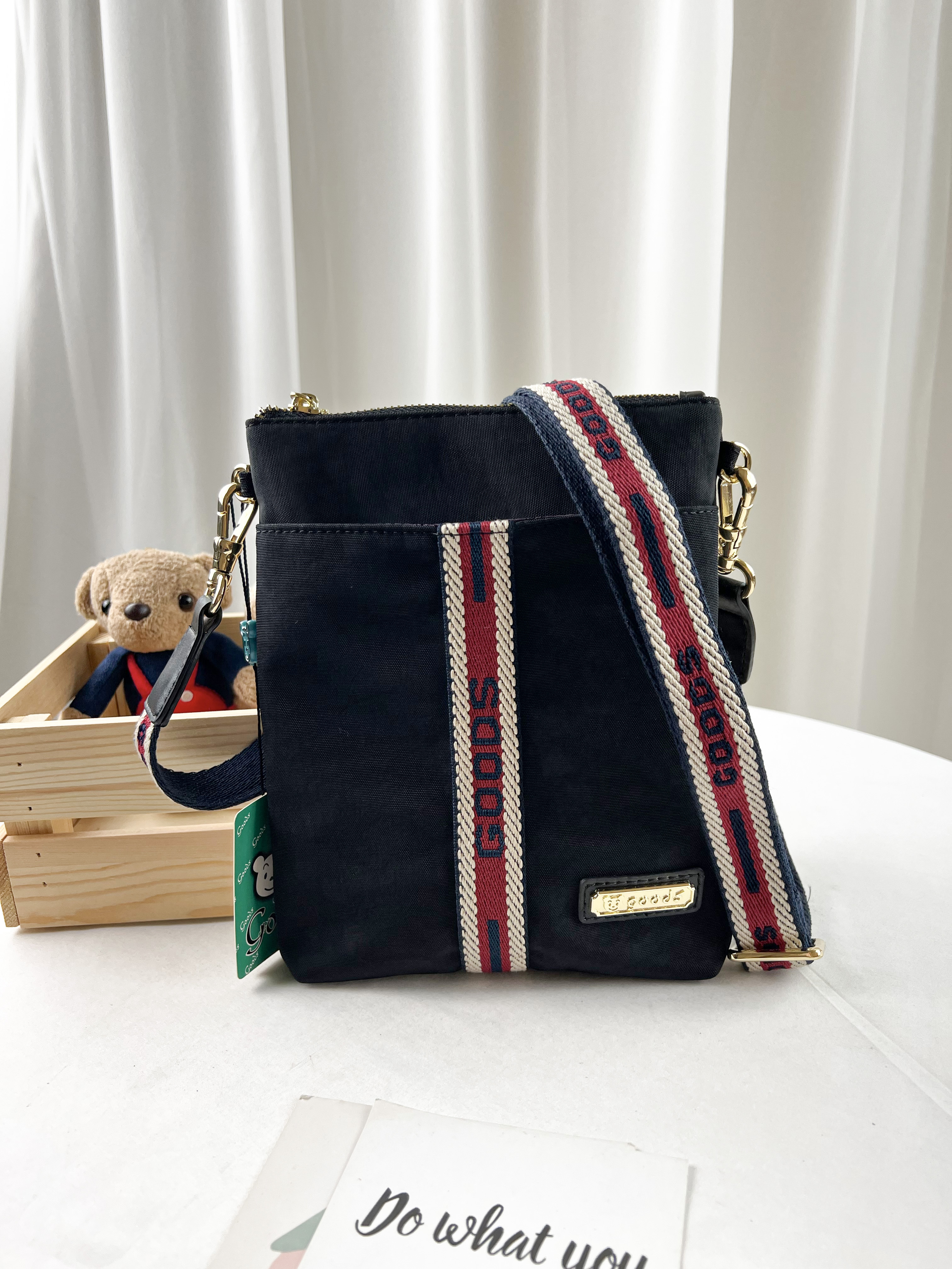 GOODS 織帶黑 防潑水單層手機側背包  #2231