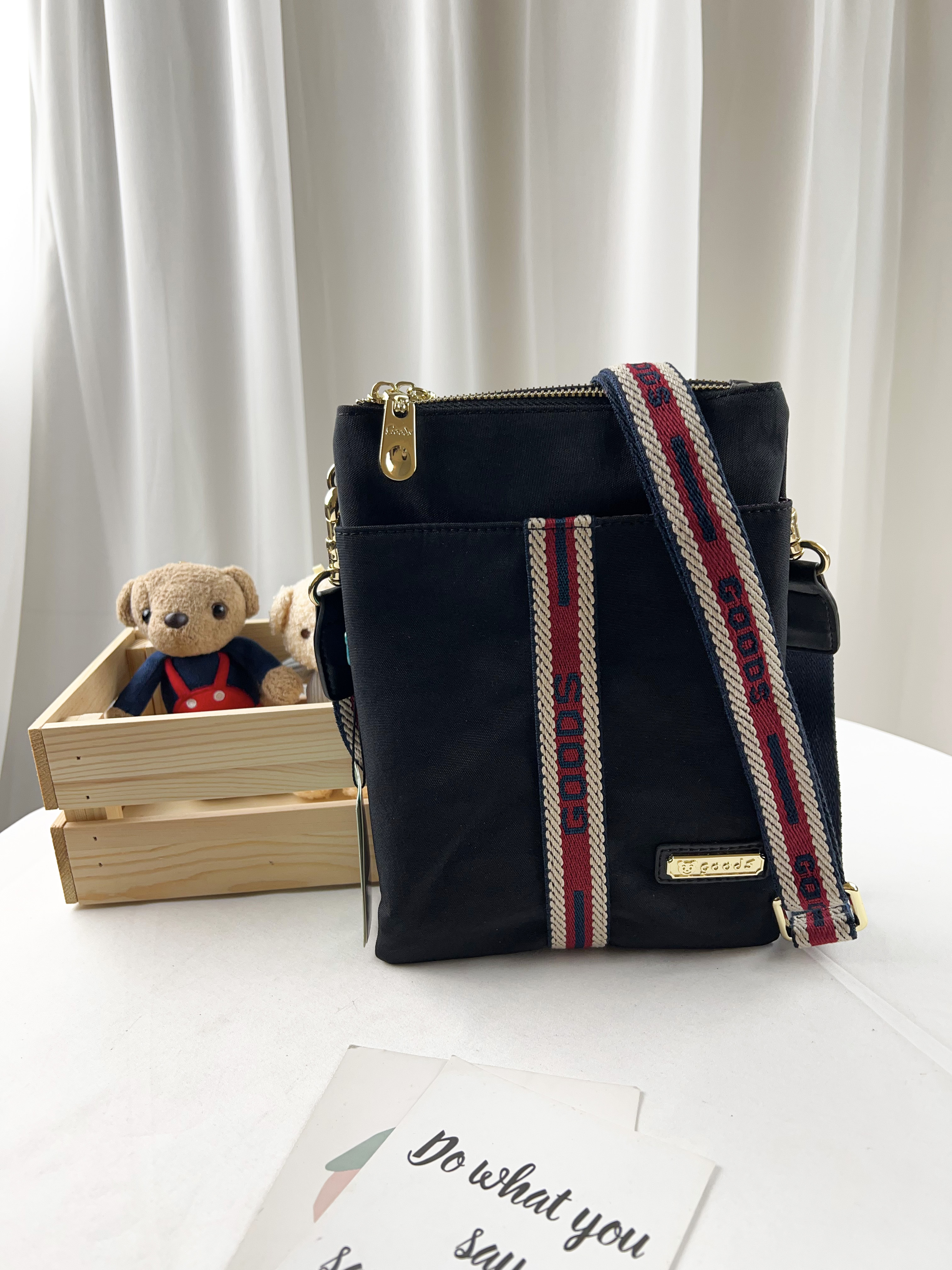 GOODS 經典織帶黑小型雙層手機側背包  #2505-1