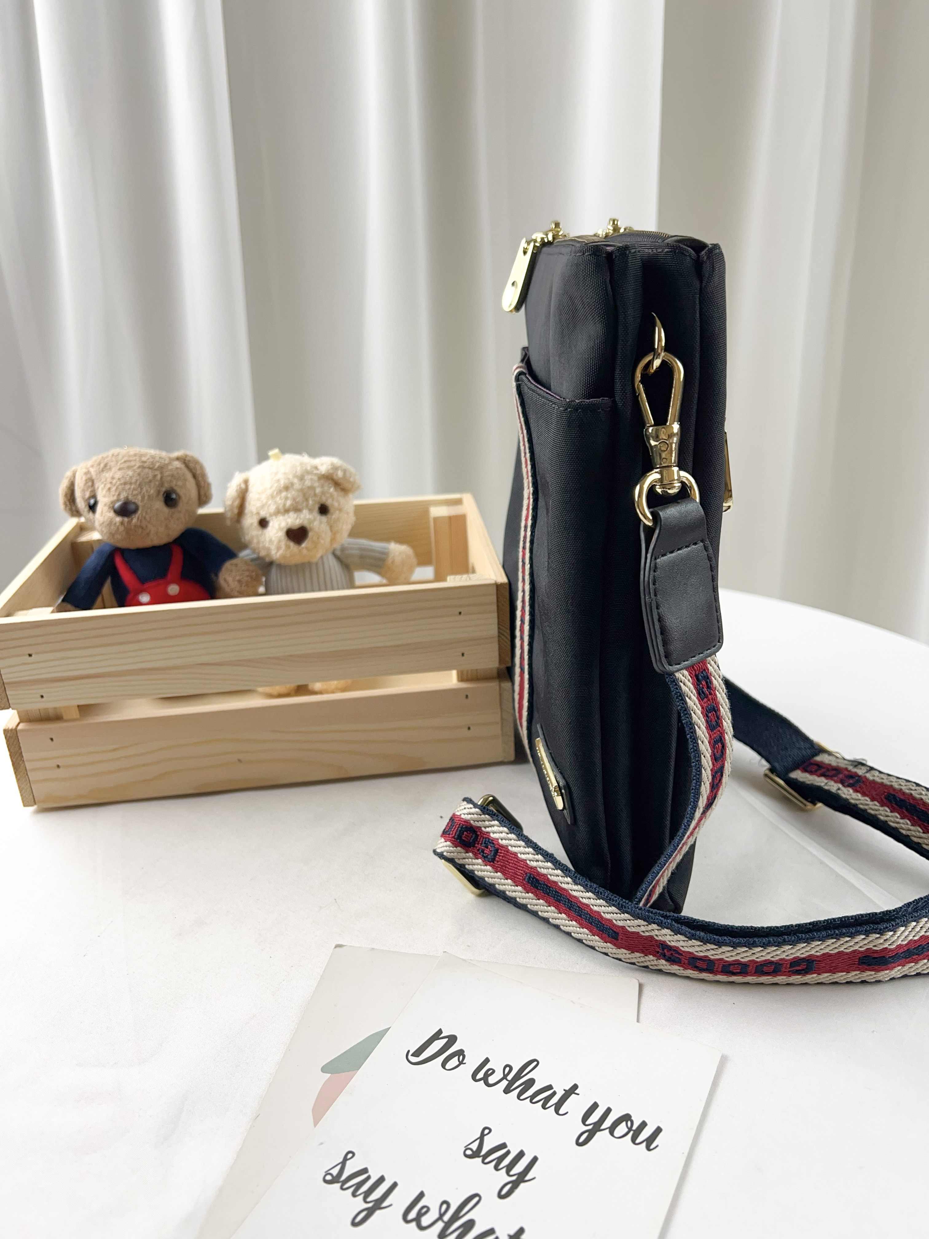 GOODS 經典織帶黑小型雙層手機側背包  #2505-1