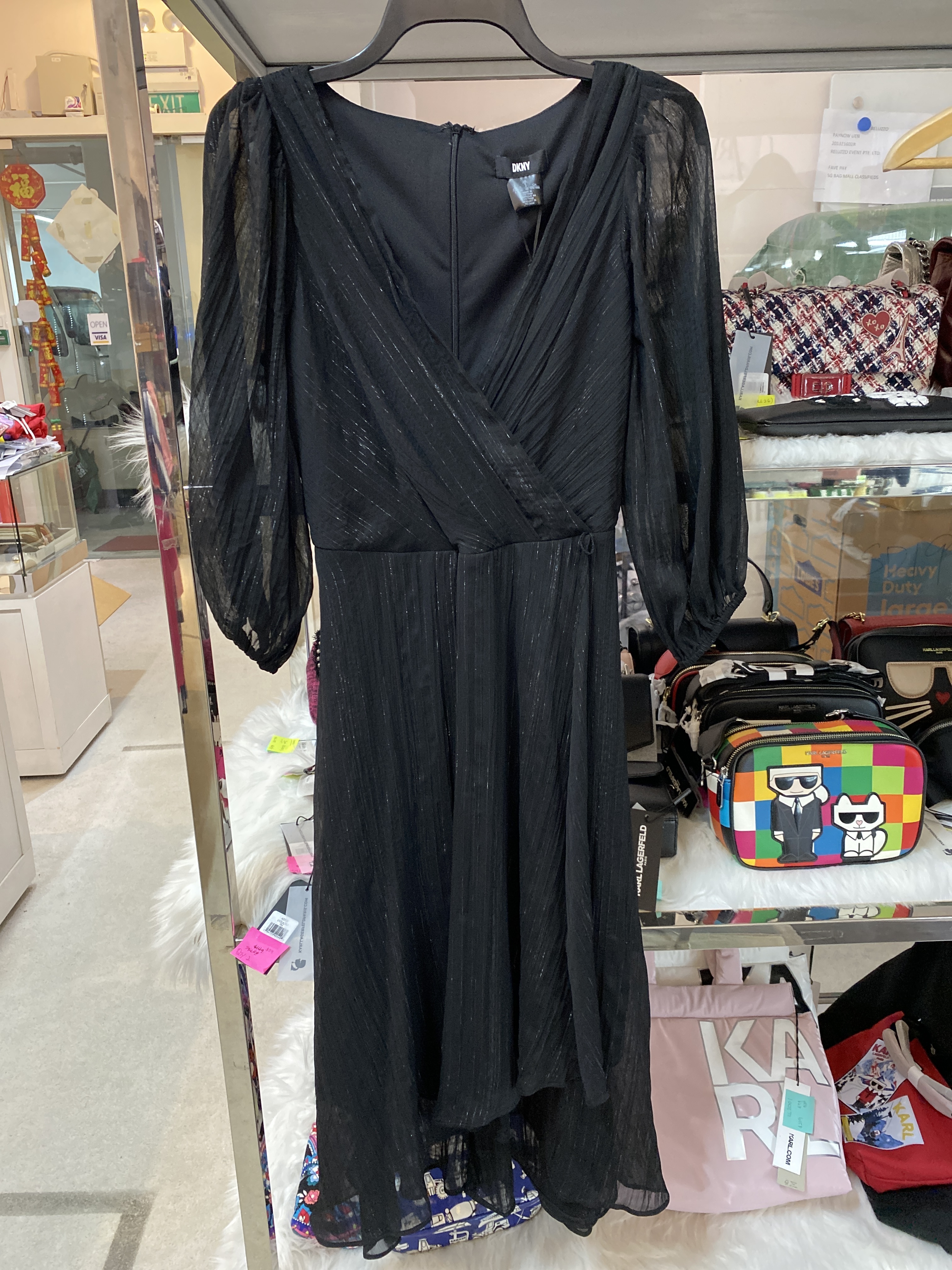 [S] DKNY SLEEVE MIDI DRESS, BLACK, DD1JA570-BLK [FINAL SALE] (SD75)