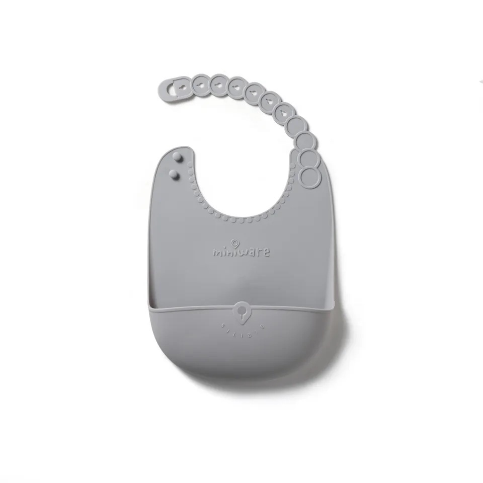 Roll & Lock Silicone Bib - Grey