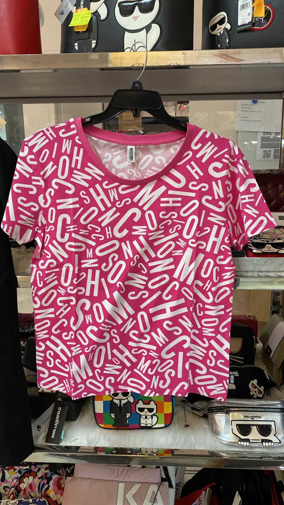 [S] MOSCHINO ALLOVER LOGO PRINT T-SHIRT, PINK/WHITE, ZT1910-9002-1219 (SM80)