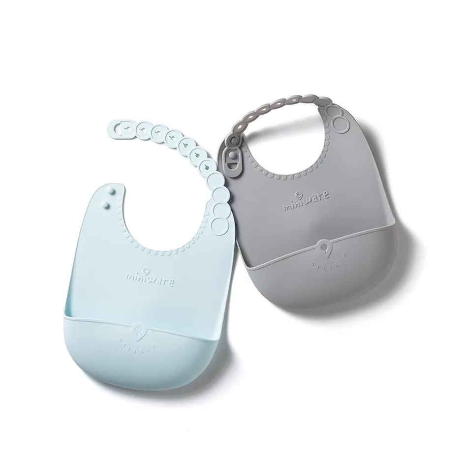 Roll and Lock Bib Set of 2 - Grey/Aqua