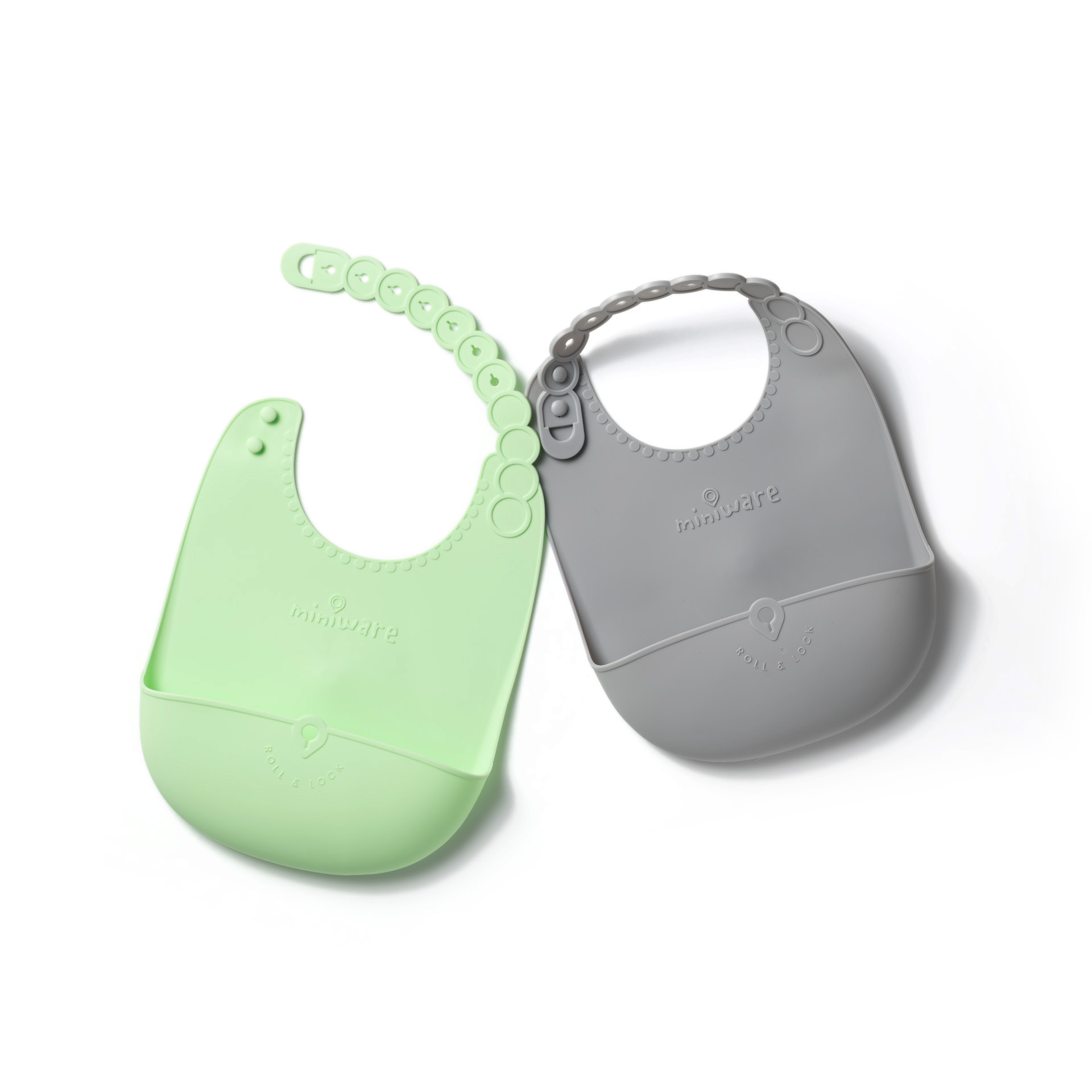 Roll and Lock Bib Set of 2 - Grey/Keylime