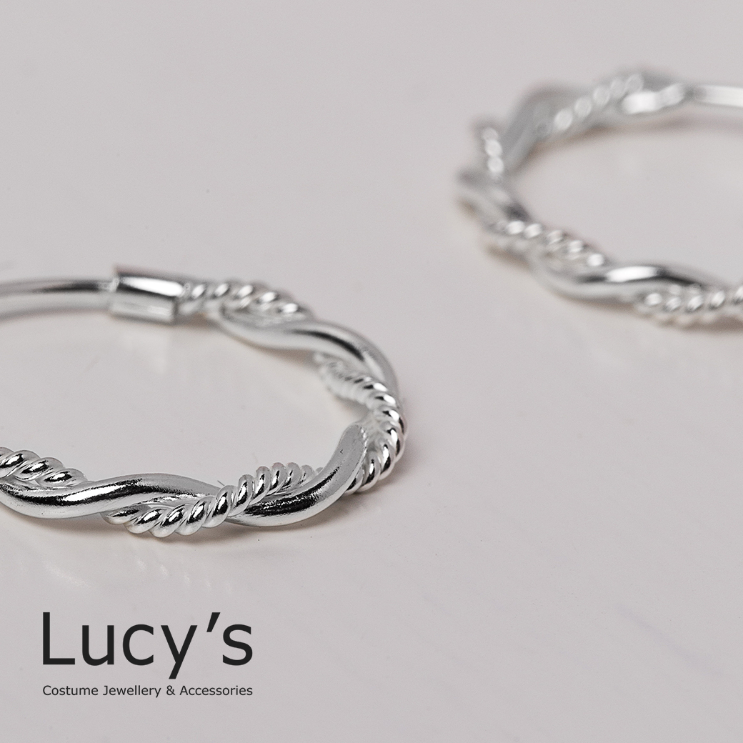 925純銀 細麻花圈S 圈型耳環 (97630)