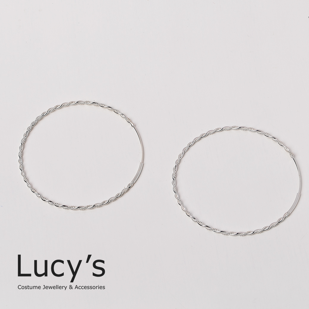 925純銀 細麻花圈XL 圈型耳環 (97626)