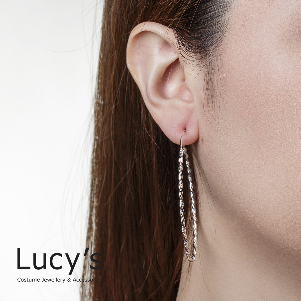 925純銀 細麻花圈XL 圈型耳環 (97626)