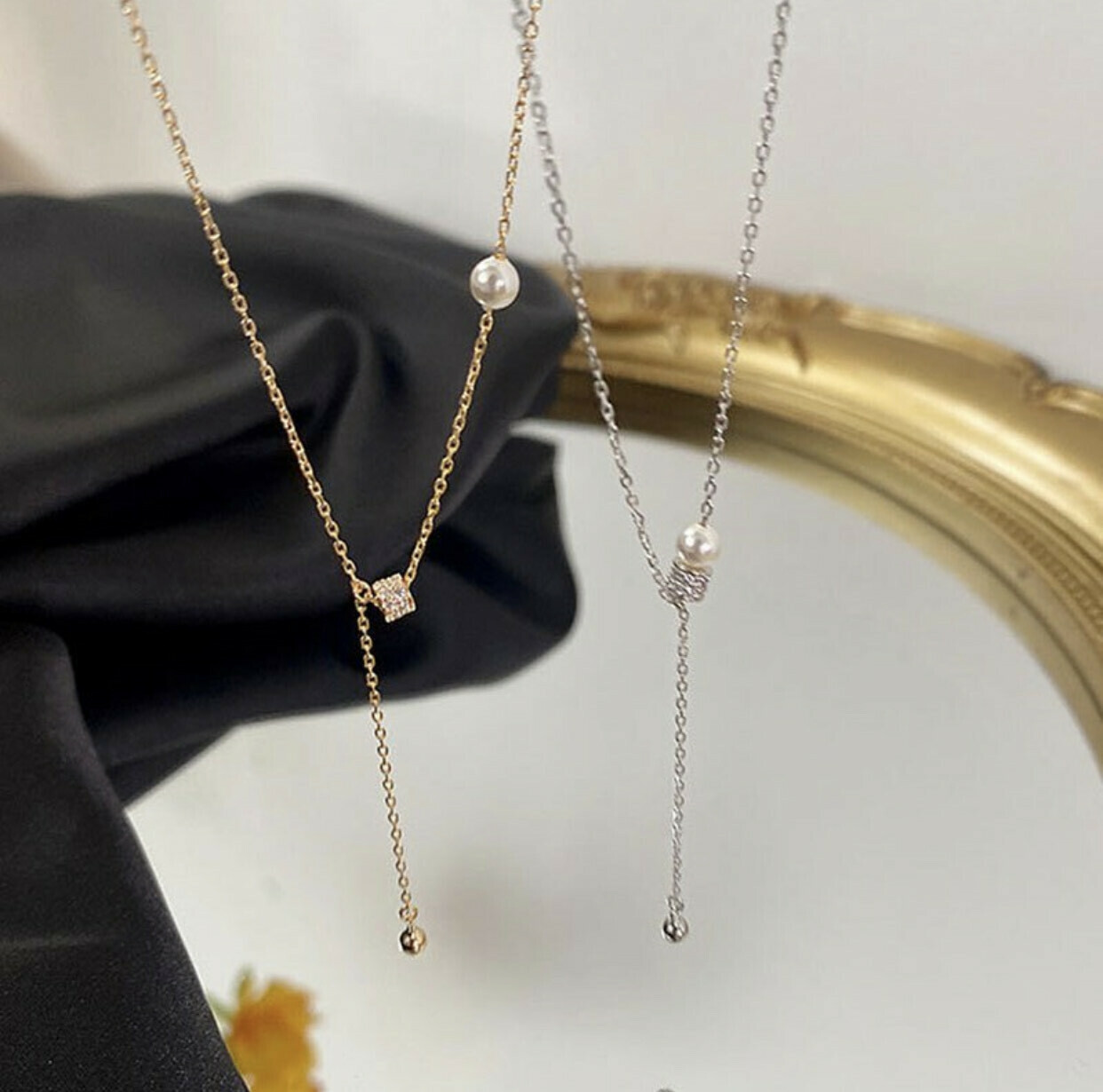 小巧．珍珠Y字純銀鎖骨鏈