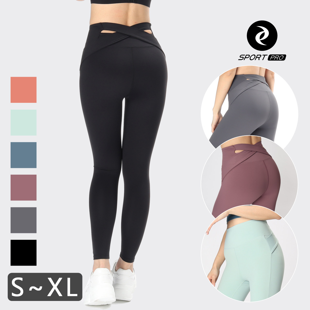 高腰後蝴蝶交叉翹臀九分瑜珈/運動/緊身機能褲*