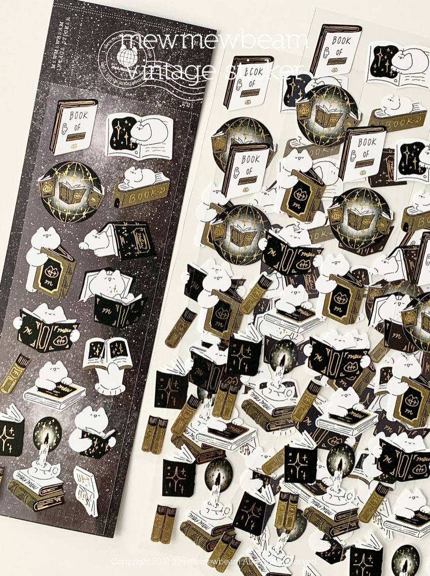 Mewmewbeam |燙金復古貼紙 （蠟燭/翅膀/書本）