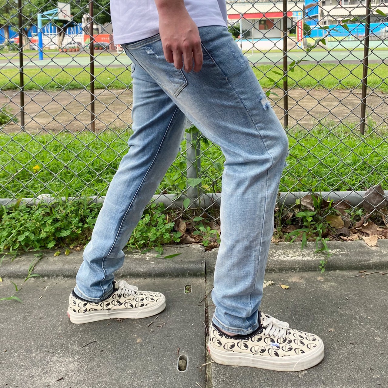 XCTRL 神之修身極彈牛仔褲-破壞藍