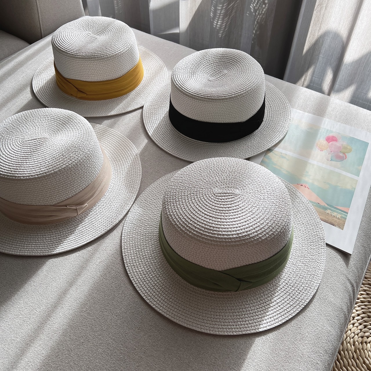 韓版簡約緞帶草帽/四色