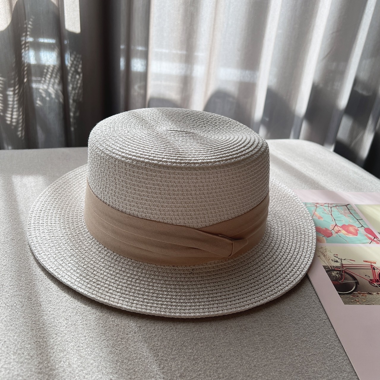 韓版簡約緞帶草帽/四色