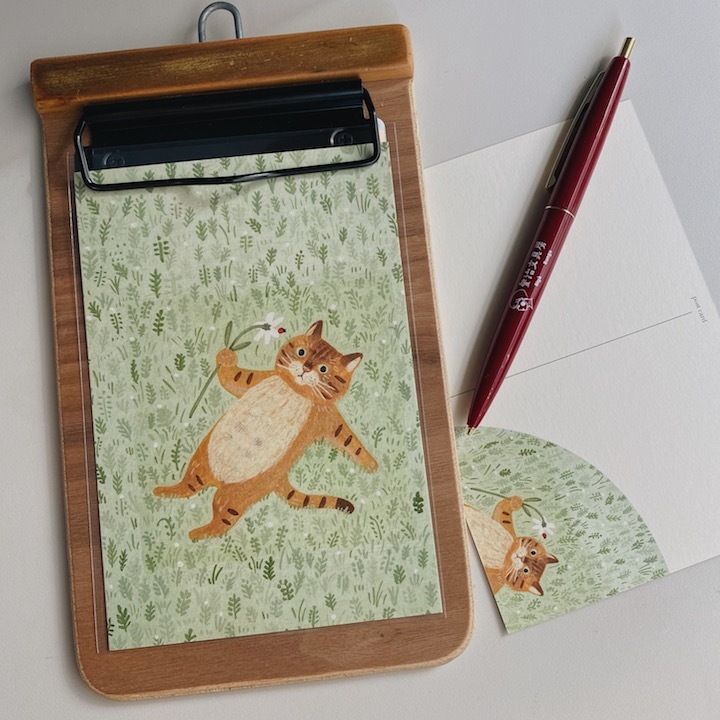 草原上的橘貓 插畫明信片｜日本 4legs
