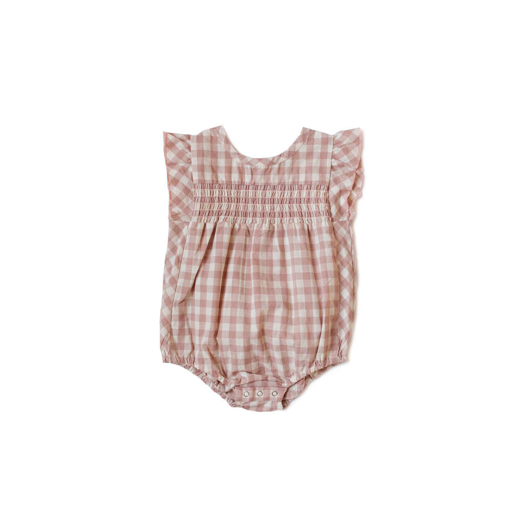 Pehr-荷葉邊格紋包屁衣(Rose Pink)
