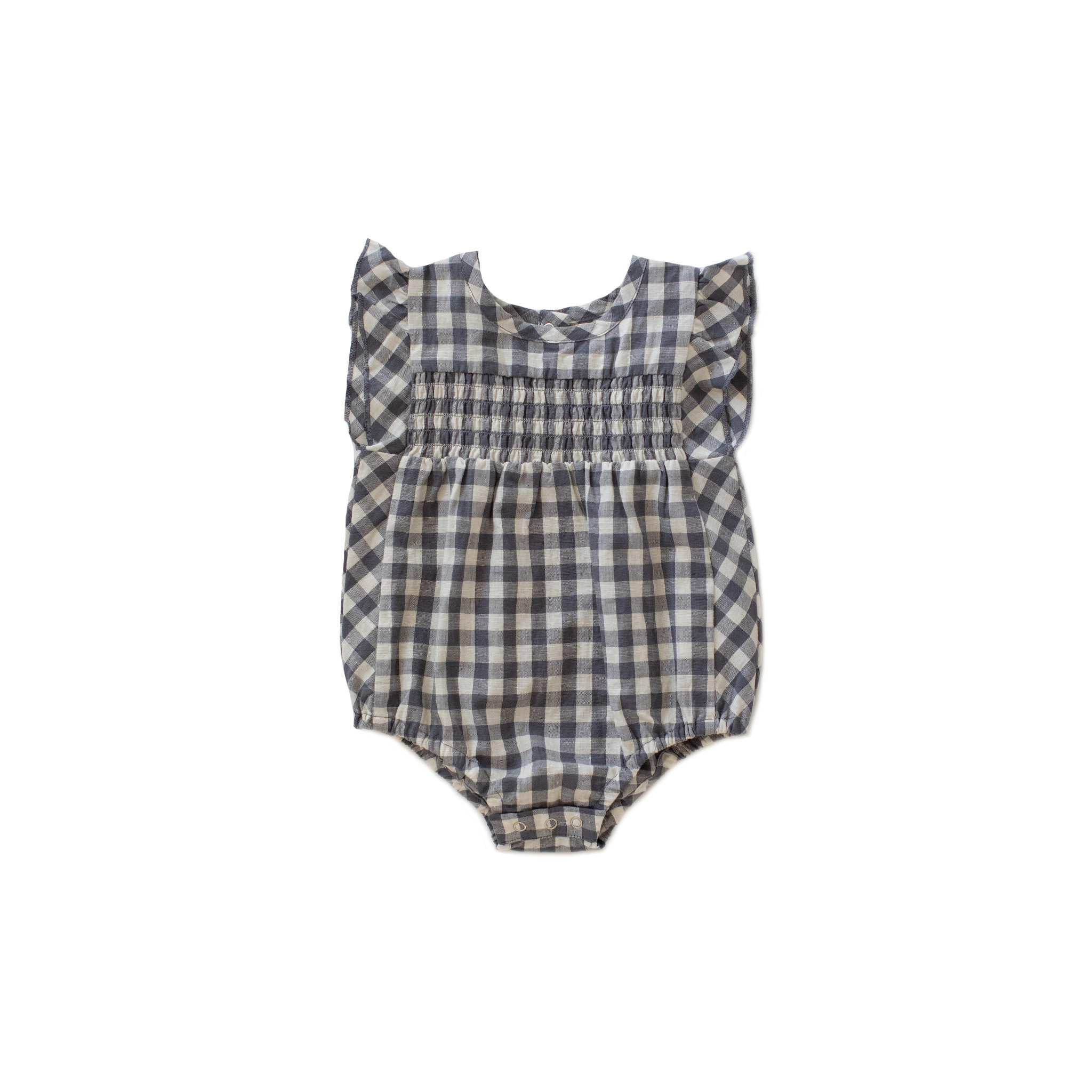 Pehr-荷葉邊格紋包屁衣(Ink Blue)