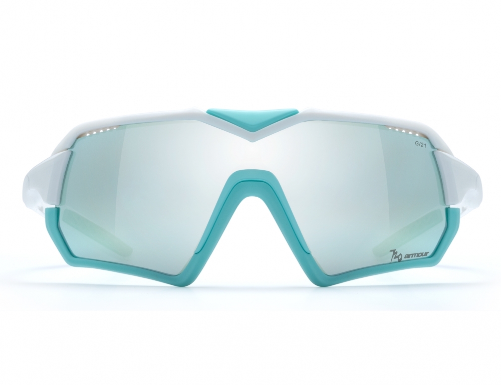 B411-4-HC/湖水藍鍍膜/消光粉藍框亮澤白鏡腳