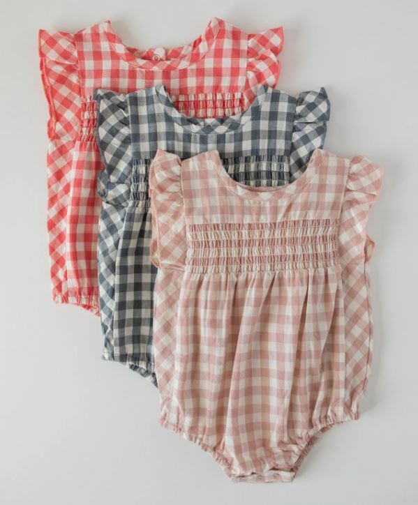 Pehr-荷葉邊格紋包屁衣(Ink Blue)