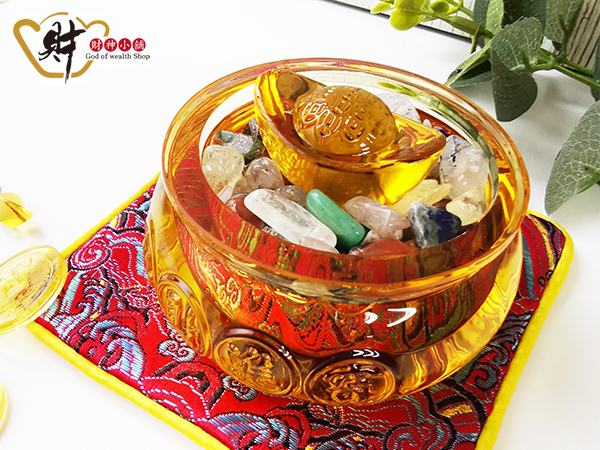【財神小舖】滿賺元寶-琉璃水晶聚寶盆擺件(旺運)(含開光)