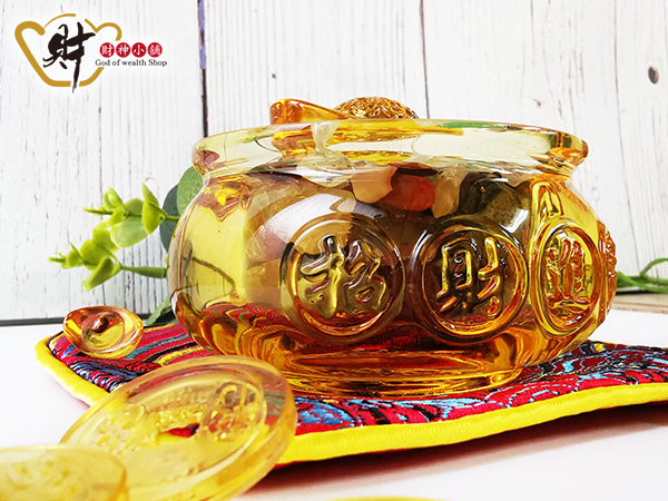 【財神小舖】滿賺元寶-琉璃水晶聚寶盆擺件(旺運)(含開光)